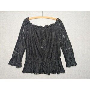 Black Lace Peplum Blouse Size Large NWT Sheer Romantic Gothic Feminine